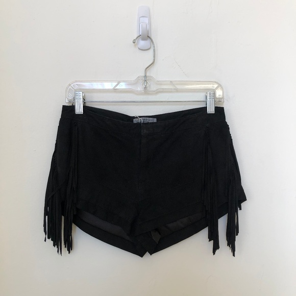 Suede Shorts With Side Fringe